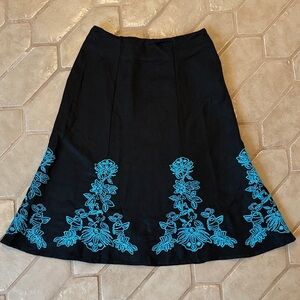 Elegant Black Skirt with Blue Embroidery